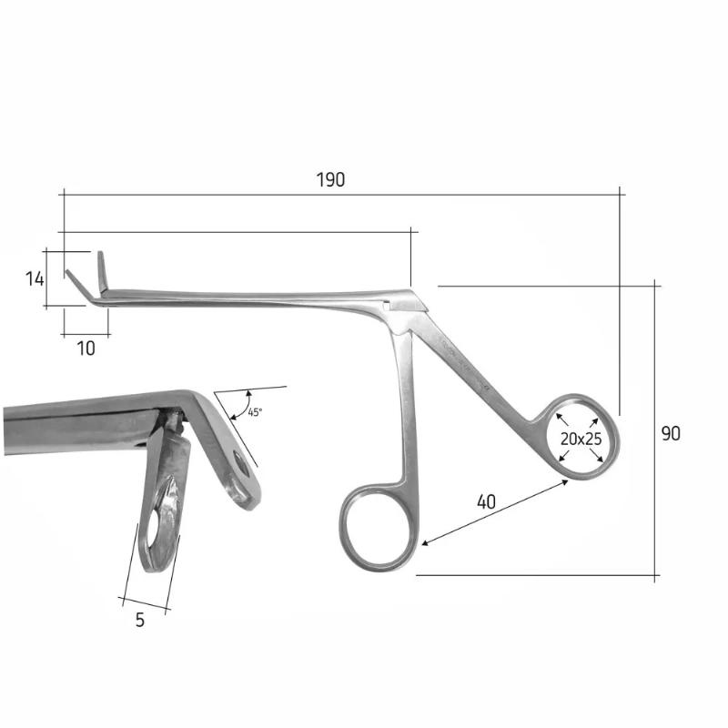 Щипці -викушувачі назальні Weil Blakesley, довжина=12cм /4-3/4", довжина держака = 120 мм, углові =45°, ширина щелепи = 4,5 мм, J-32-424, Surgicon
